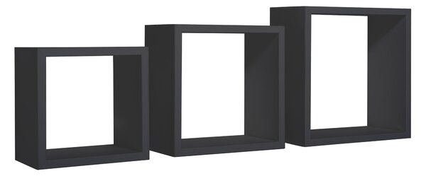 Set 3 Mensole da Parete Cubo in Fibra di Legno Incubo Nero