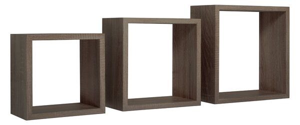 Set 3 Mensole da Parete Cubo in Fibra di Legno Incubo Noce