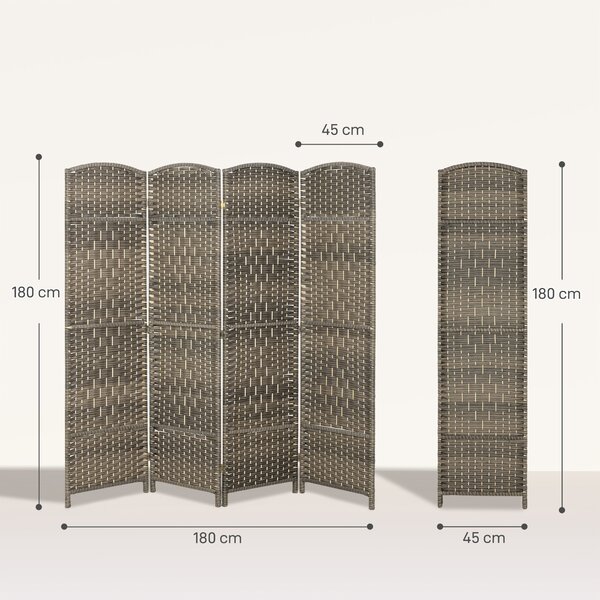 HOMCOM Paravento Interno in Legno 4 Pannelli, Separatore di Ambiente Pieghevole, per Salotto e Camera, 180x180 cm, Rovere Scuro | Aosom Italy