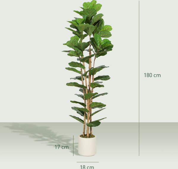 HOMCOM Albero Artificiale di Ficus Lyrata, Pianta Artificiale con 91 Foglie, Tronco in Legno Massiccio, Vaso, 55x55x180 cm, Verde | Aosom Italy