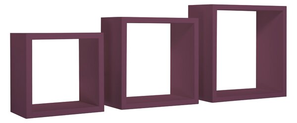Set 3 Mensole da Parete Cubo in Fibra di Legno Incubo Viola Melanzana