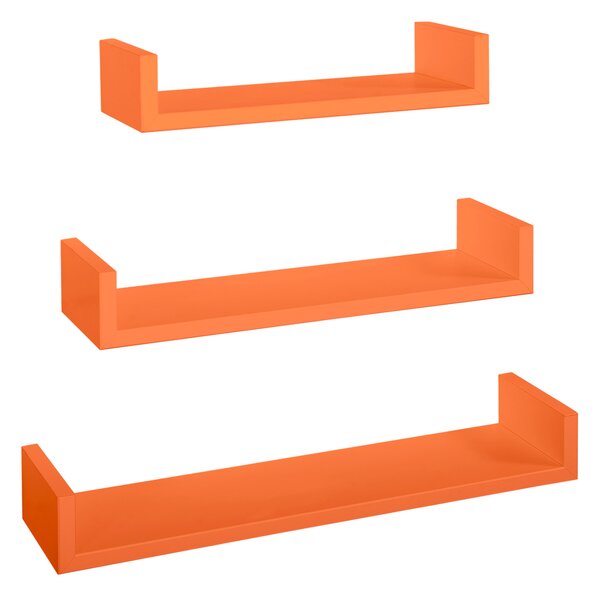 Set 3 Mensole da Parete 60-50-40x15,5x8 cm in Fibra di Legno Calamita Arancio
