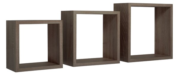 Set 3 Mensole da Parete Cubo in Fibra di Legno Incubo Noce