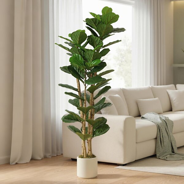 HOMCOM Albero Artificiale di Ficus Lyrata, Pianta Artificiale con 91 Foglie, Tronco in Legno Massiccio, Vaso, 55x55x180 cm, Verde | Aosom Italy