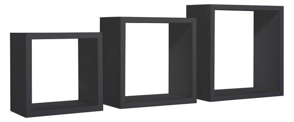 Set 3 Mensole da Parete Cubo in Fibra di Legno Incubo Nero