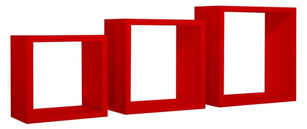 Set 3 Mensole da Parete Cubo in Fibra di Legno Incubo Rosso