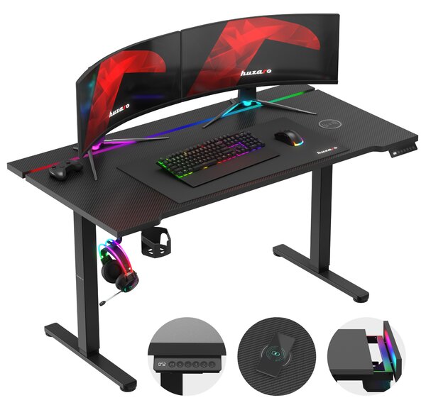 HUZARO Hero 8.7 RGB | Scrivania elettrica ergonomica con piano regolabile in altezza e illuminazione a LED | Nero
