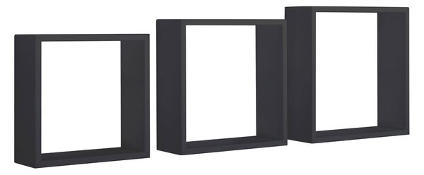 Set 3 Mensole da Parete Cubo in Fibra di Legno Incubo Slim Nero