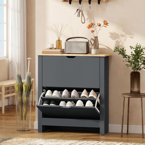 HOMCOM Scarpiera con 2 Scomparti Ribaltabili, Divisorio Regolabile per 8-12 Paia di Scarpe, 72x26x80 cm, Grigio Scuro | Aosom Italy