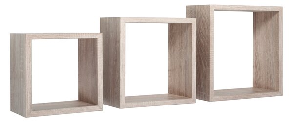 Set 3 Mensole da Parete Cubo in Fibra di Legno Incubo Rovere Sagerau