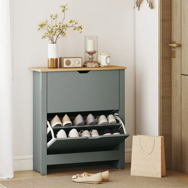 HOMCOM Scarpiera con 2 Scomparti Ribaltabili, Divisorio Regolabile per 8-12 Paia di Scarpe, 72x26x80 cm, Grigio Chiaro | Aosom Italy