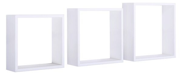 Set 3 Mensole da Parete Cubo in Fibra di Legno Incubo Slim Bianco
