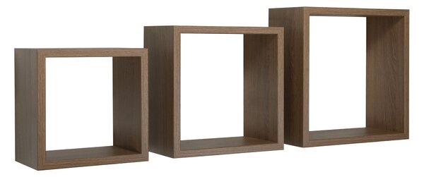 Set 3 Mensole da Parete Cubo in Fibra di Legno Incubo Rovere Tabacco