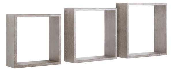 Set 3 Mensole da Parete Cubo in Fibra di Legno Incubo Slim Rovere Grigio New