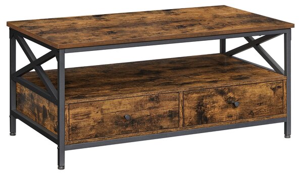 Tavolino Da Salotto - Leobert - Marrone Rustico/Nero - 100 X 55 X 45 Cm