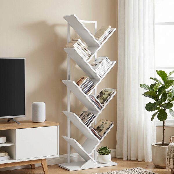 HOMCOM Libreria a 9 Livelli a Forma di Albero, Libreria Industriale Autoportante con Telaio in Acciaio, Unità di Stoccaggio per CD e DVD, Bianco | Aosom Italy