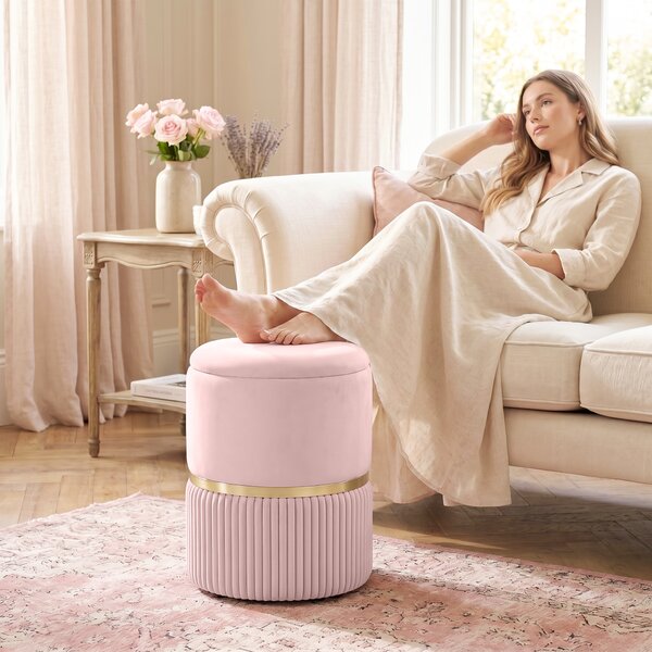 HOMCOM Pouf Poggiapiedi Contenitore in Velluto a Coste, per Soggiorno e Camera, 36x36x44 cm, Rosa | Aosom Italy