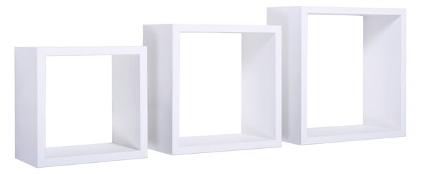 Set 3 Mensole da Parete Cubo in Fibra di Legno Incubo Bianco
