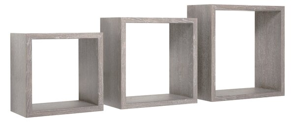 Set 3 Mensole da Parete Cubo in Fibra di Legno Incubo Rovere Grigio New