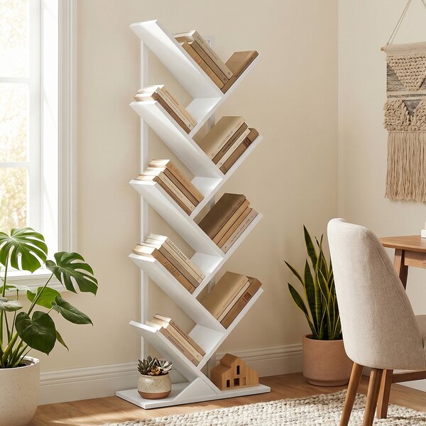 HOMCOM Libreria a 9 Livelli a Forma di Albero, Libreria Industriale Autoportante con Telaio in Acciaio, Unità di Stoccaggio per CD e DVD, Bianco | Aosom Italy