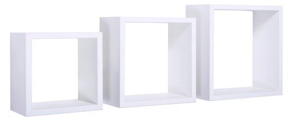 Set 3 Mensole da Parete Cubo in Fibra di Legno Incubo Bianco