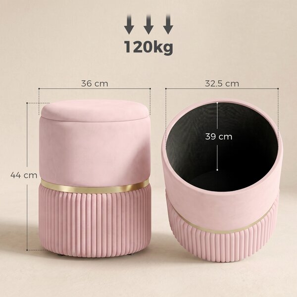 HOMCOM Pouf Poggiapiedi Contenitore in Velluto a Coste, per Soggiorno e Camera, 36x36x44 cm, Rosa | Aosom Italy