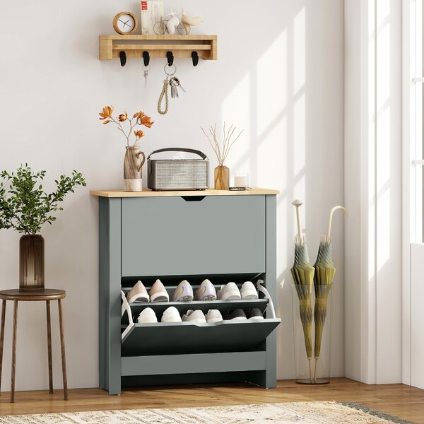 HOMCOM Scarpiera con 2 Scomparti Ribaltabili, Divisorio Regolabile per 8-12 Paia di Scarpe, 72x26x80 cm, Grigio Chiaro | Aosom Italy