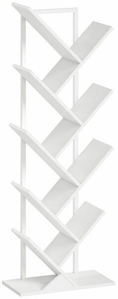 HOMCOM Libreria a 9 Livelli a Forma di Albero, Libreria Industriale Autoportante con Telaio in Acciaio, Unità di Stoccaggio per CD e DVD, Bianco | Aosom Italy