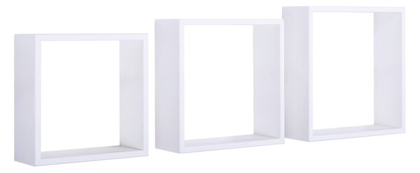 Set 3 Mensole da Parete Cubo in Fibra di Legno Incubo Slim Bianco