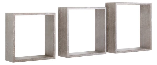 Set 3 Mensole da Parete Cubo in Fibra di Legno Incubo Slim Rovere Grigio New