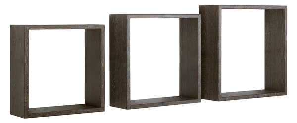 Set 3 Mensole da Parete Cubo in Fibra di Legno Incubo Slim Rovere Scuro