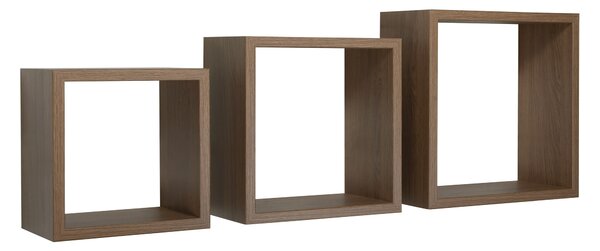 Set 3 Mensole da Parete Cubo in Fibra di Legno Incubo Rovere Tabacco