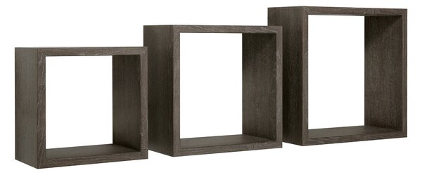Set 3 Mensole da Parete Cubo in Fibra di Legno Incubo Rovere Scuro
