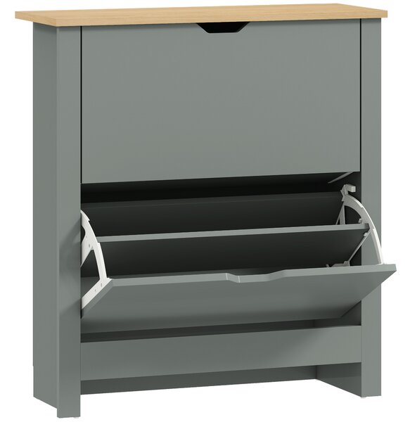 HOMCOM Scarpiera con 2 Scomparti Ribaltabili, Divisorio Regolabile per 8-12 Paia di Scarpe, 72x26x80 cm, Grigio Chiaro | Aosom Italy