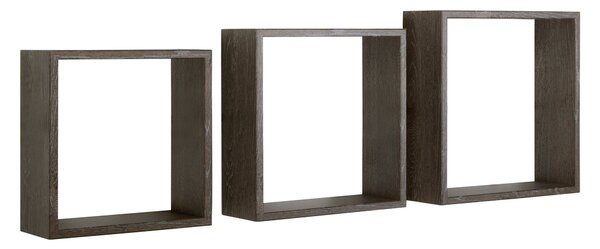 Set 3 Mensole da Parete Cubo in Fibra di Legno Incubo Slim Rovere Scuro