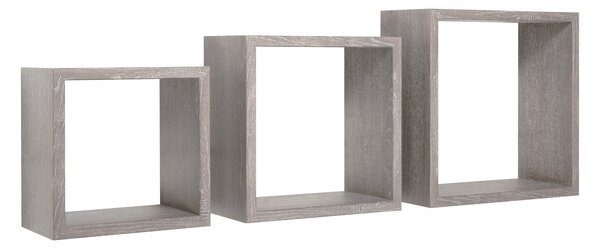 Set 3 Mensole da Parete Cubo in Fibra di Legno Incubo Rovere Grigio New