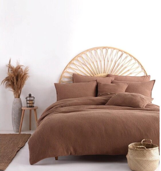 Set copripiumino e federa marrone in cotone renforcé per letto singolo 140x200 cm Waffle Striped – Mila Home Luxury