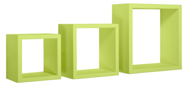Set 3 Mensole da Parete Cubo in Fibra di Legno Rubic Verde