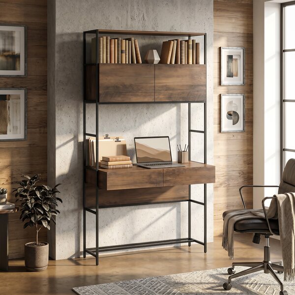 HOMCOM Scrivania per Computer con Scaffali e 2 Cassetti per Casa e Ufficio, 100x45x185 cm, Effetto Legno Marrone | Aosom Italy