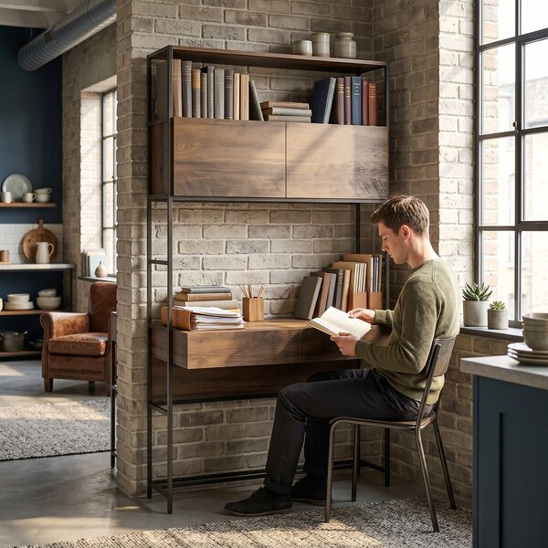 HOMCOM Scrivania per Computer con Scaffali e 2 Cassetti per Casa e Ufficio, 100x45x185 cm, Effetto Legno Marrone | Aosom Italy