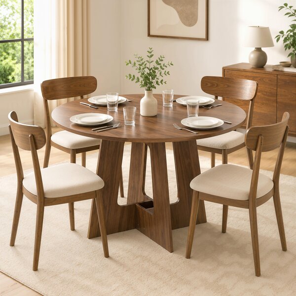 HOMCOM Tavolo da Pranzo Rotondo per 4 Persone, Tavolo da Cucina con Base a Croce, Ø110x73,5 cm, Marrone | Aosom Italy