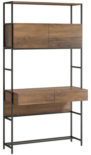 HOMCOM Scrivania per Computer con Scaffali e 2 Cassetti per Casa e Ufficio, 100x45x185 cm, Effetto Legno Marrone | Aosom Italy