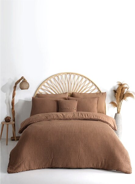 Set copripiumino e federa marrone in cotone renforcé per letto singolo 140x200 cm Waffle Striped – Mila Home Luxury