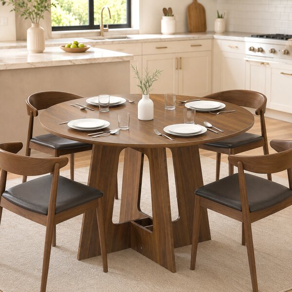HOMCOM Tavolo da Pranzo Rotondo per 4 Persone, Tavolo da Cucina con Base a Croce, Ø110x73,5 cm, Marrone | Aosom Italy