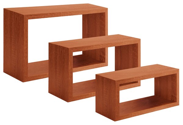 Set 3 Mensole da Parete Rettangolare in Fibra di Legno Trittico Ciliegio