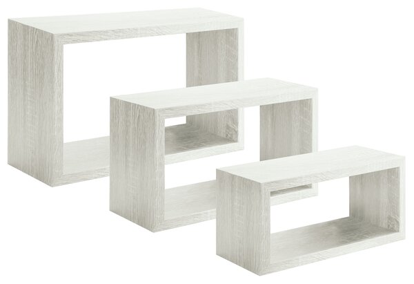 Set 3 Mensole da Parete Rettangolare in Fibra di Legno Trittico Rovere Sbiancato