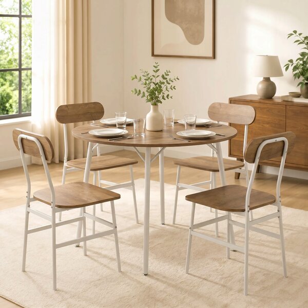 HOMCOM Set Tavolo da Pranzo con 4 Sedie, Tavolo Cucina con Sedie per 4 Persone, Struttura in Metallo, Naturale | Aosom Italy