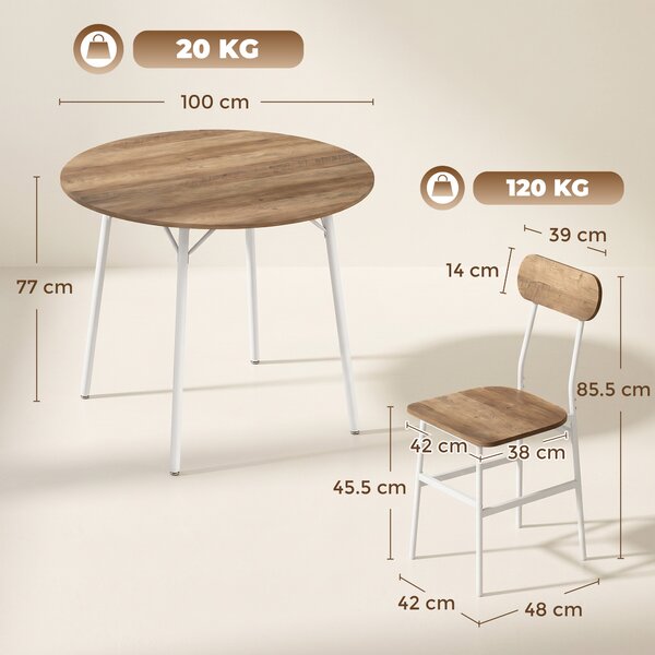 HOMCOM Set Tavolo da Pranzo con 4 Sedie, Tavolo Cucina con Sedie per 4 Persone, Struttura in Metallo, Naturale | Aosom Italy