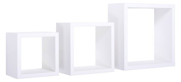 Set 3 Mensole da Parete Cubo in Fibra di Legno Rubic Bianco