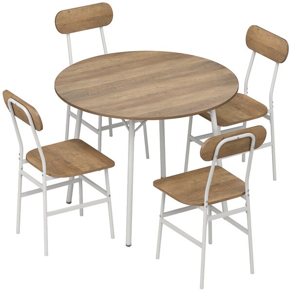 HOMCOM Set Tavolo da Pranzo con 4 Sedie, Tavolo Cucina con Sedie per 4 Persone, Struttura in Metallo, Naturale | Aosom Italy